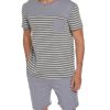 Men's Pajama Set Cotton Pajamas Striped Short Sleeve & Shorts Pjs Sets Sleepwear Summer Lounge Set with Pockets