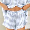 Womens Satin Pajamas Set Button Down 2 Piece Silk Pjs Shorts Set Ruffle Lingerie Notch Collar Sleepwear
