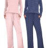 2 Pack Women's Pajama Set Soft Long Sleeve Sleepwear Loungewear Pjs Sets with Pockets S-XXL