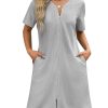 Women Zipper Robes Waffle Short Bathrobe Lightweight House Coat with Pockets Soft Nightgown S-3XL