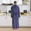 Men's Fleece Plush Bathrobe Full Length Big and Tall Shawl Collar Plaid Men Robe