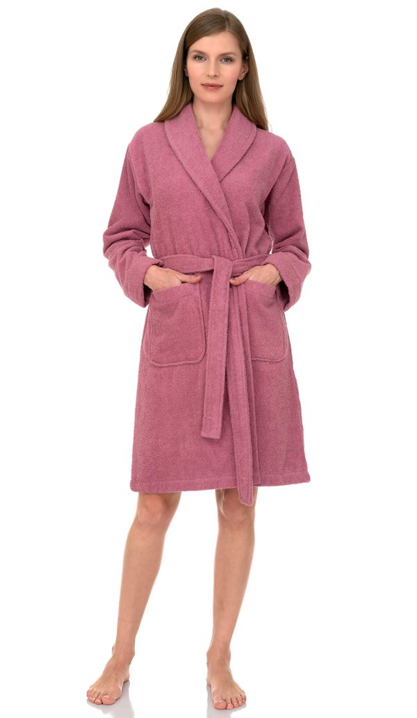 Women??s Robe, 100% Cotton Short Terry Shawl Bathrobe