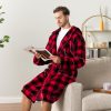 Mens Robe, Hooded Fleece Bathrobe for Men, Plush Long Warm Robe for Male Bath Spa