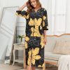 Zipper Robes For Women Cotton Housecoat 3/4 Sleeves Long Nightgowns And Bathrobe With Pockets Plus Size S-3XL