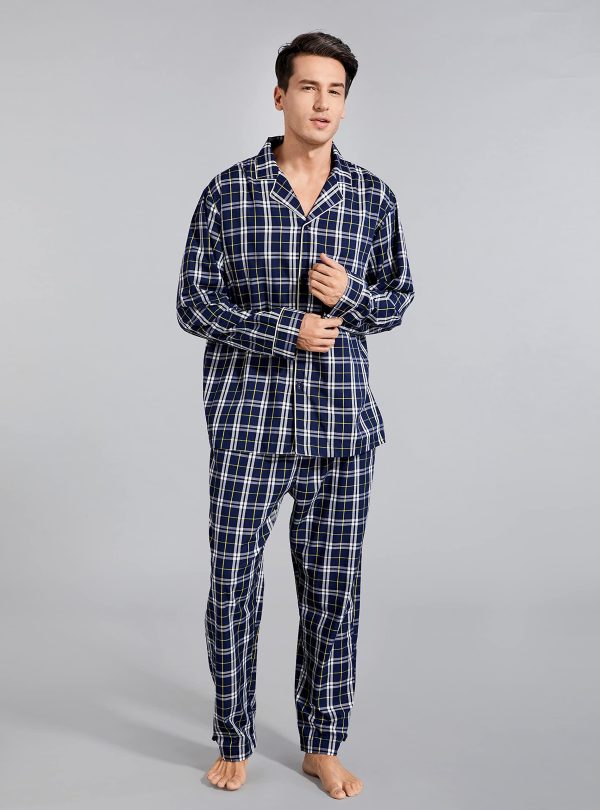 Mens Sleepwear Pajama Sets for Men Soft Comfortable Button-Down Long Sleeve Loungewear PJs