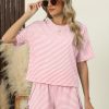 Summer 2 Piece Pajamas Sets Short Sleeve Sleepwear Pjs Lounge Split Short Sets