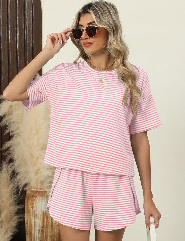 Summer 2 Piece Pajamas Sets Short Sleeve Sleepwear Pjs Lounge Split Short Sets