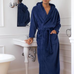 Mens Robe with Hood, Plush Fleece Hooded Mens Bathrobe, Big and Tall Bath Robe for Men