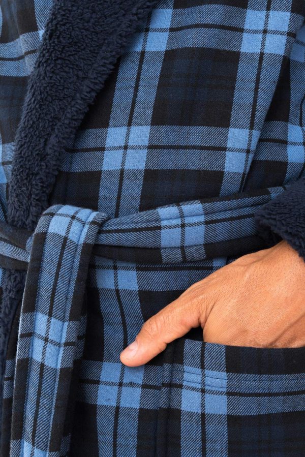 Men's Bonded Fleece Robe, Blue Check
