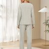 Womens Lounge Set Cute Long Sleeve Pajama Sets Casual 2 Piece Pj Outfit Fall Sleepwear Pockets