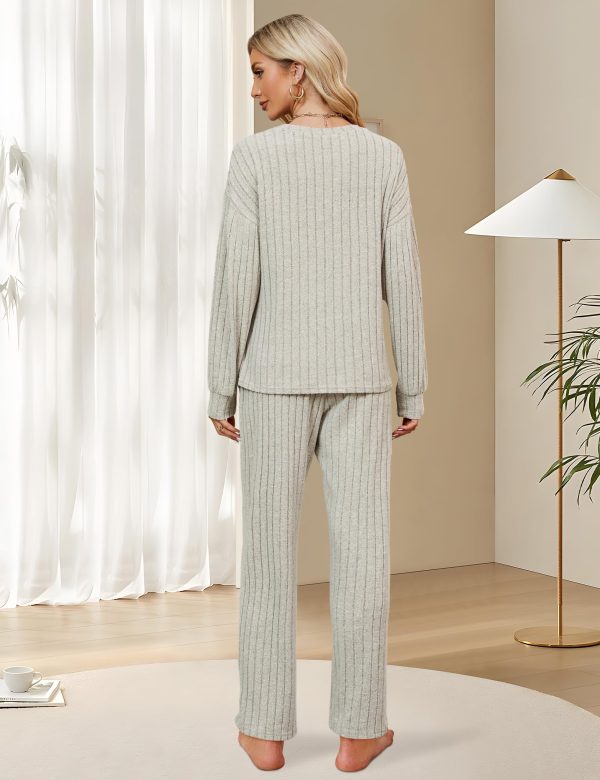 Womens Lounge Set Cute Long Sleeve Pajama Sets Casual 2 Piece Pj Outfit Fall Sleepwear Pockets