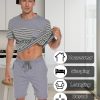Men's Pajama Set Cotton Pajamas Striped Short Sleeve & Shorts Pjs Sets Sleepwear Summer Lounge Set with Pockets