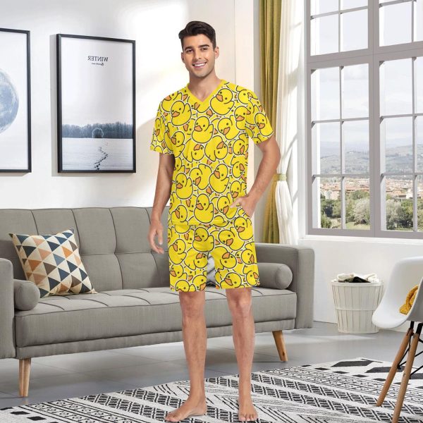 Men's Short Sleeve Pajama Set Summer Pj Short Set 2 Piece Loungewear Sleepwear with Pockets