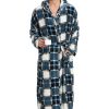 Mens Hooded Robe Plush Flannel Fleece Full Length Bathrobe Warm House Coat Long Lounge Robe with Hood Pockets