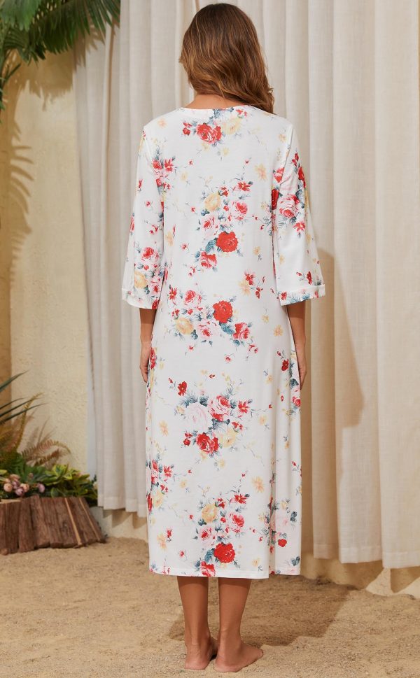 Zipper Robes for Women 3/4 Sleeve Housecoats Long Lightweight Bathrobe House Dress with Pockets