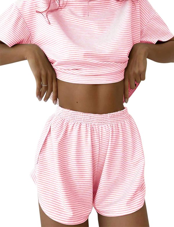 Summer 2 Piece Pajamas Sets Short Sleeve Sleepwear Pjs Lounge Split Short Sets