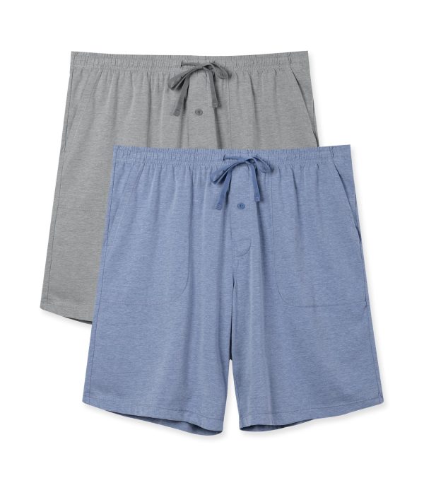 Mens Pajama Shorts Soft Cotton Heather Sleep Shorts Comfy Breathable Lounge Pants With Fly 2 Pack