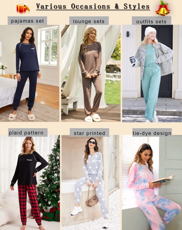 Pajamas Set for Women Soft Comfy Pjs Sets Long Sleeve Sleepwear Loungewear S-XXL