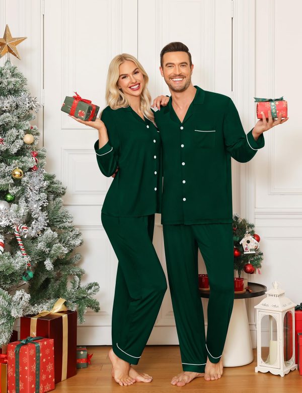 Matching Couple Christmas Pajamas Set Modal Long Sleeve Button-Down Sleepwear Family Festival Party Xmas PJs Sets