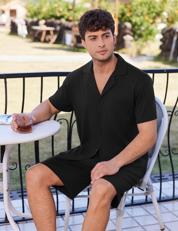 Mens Pajamas Set Short Sleeve Sleepwear Button Down Soft Loungewear 2 Piece Pj Shorts Sets with Pockets
