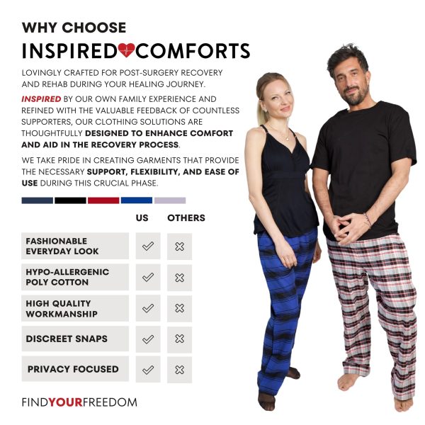 Unisex Tearaway Post Surgery Recovery Pajama Pants with Side Snaps & Pockets