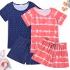 2 Pack Pajamas Womens Short Sleeve Sleepwear Soft Crew Neck Pj Shorts Set Printed Loungewear Set with Pockets S-XXL