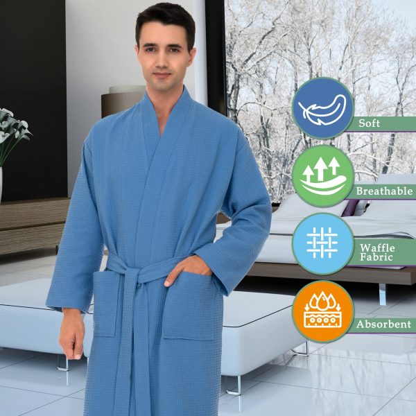 Mens Robe, Waffle Spa Bathrobe, Soft Kimono Bath Robe