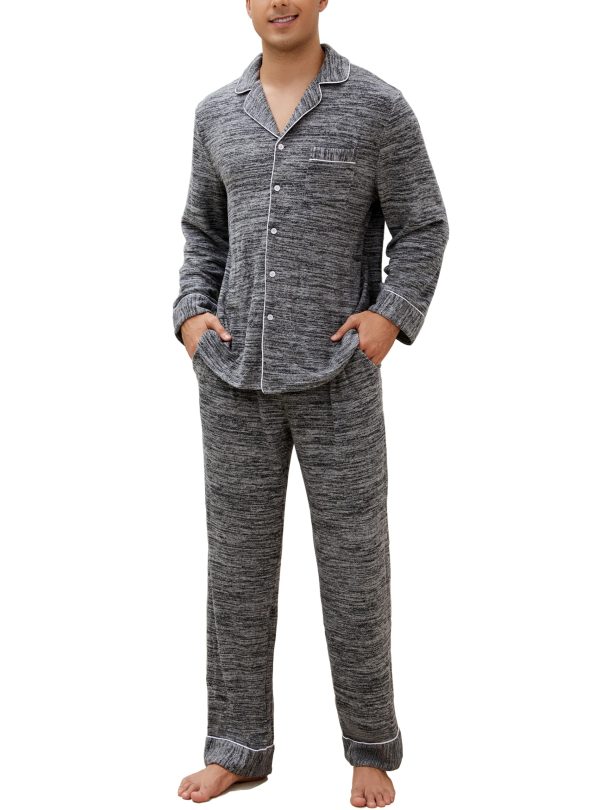 Mens Pajamas Set Long Sleeve Soft Pajamas for Men Button Down Sleepwear Pjs Lounge Sets with Pockets S-2XL