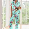 Silk Satin Pajamas Set Women Short Sleeve Sleepwear Soft Button Down Loungewear Pjs Set