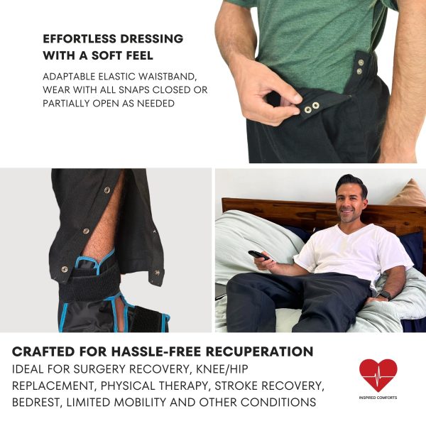 Unisex Tearaway Post Surgery Recovery Pajama Pants with Side Snaps & Pockets