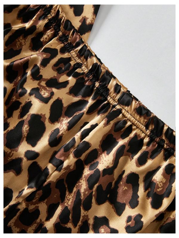 Men's 2 Piece Leopard Print Satin Pajama Set Button Down Short Sleeve Shorts Loungewear Sets