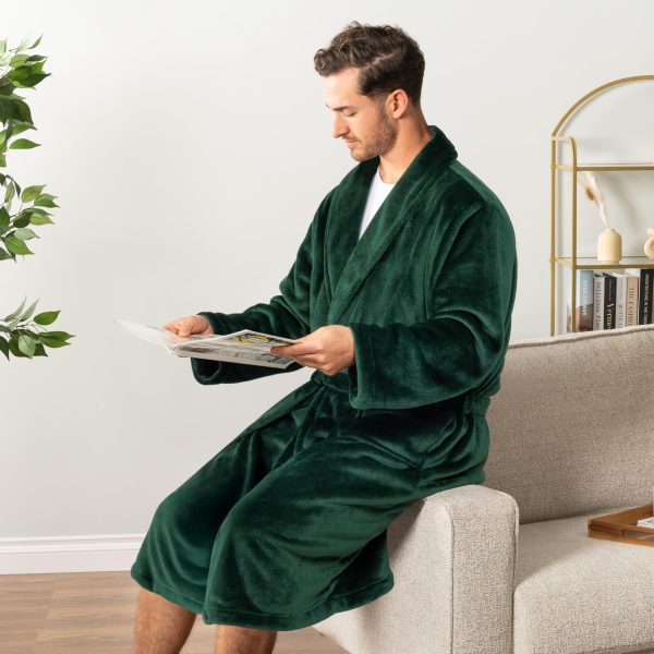 Mens Soft Robe Bathrobe for Men, Lightweight Fleece Male Robe Long Bath Shower Spa