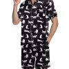 Mens Satin Pajamas Set Button-Down Short Sleeve Shirt Top Soft Silk Sleepwear Loose Pocket Pant Loungewear