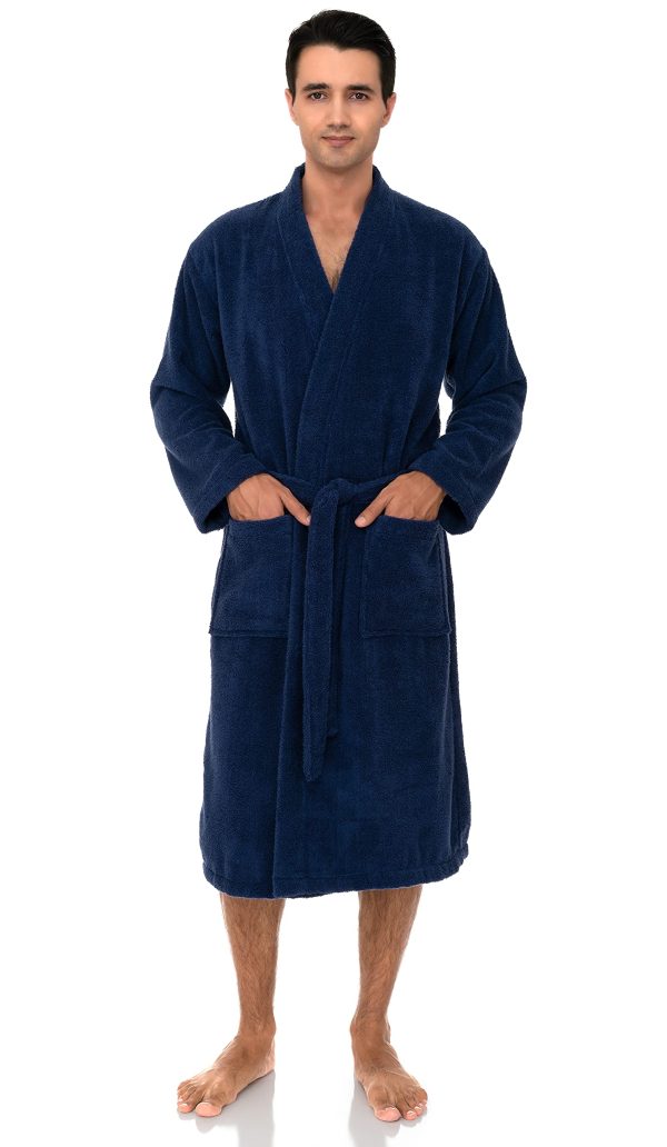 Mens Robe, 100% Cotton Luxury Bathrobe, Soft Terry Cloth Towel Robe for Men XS to 3X