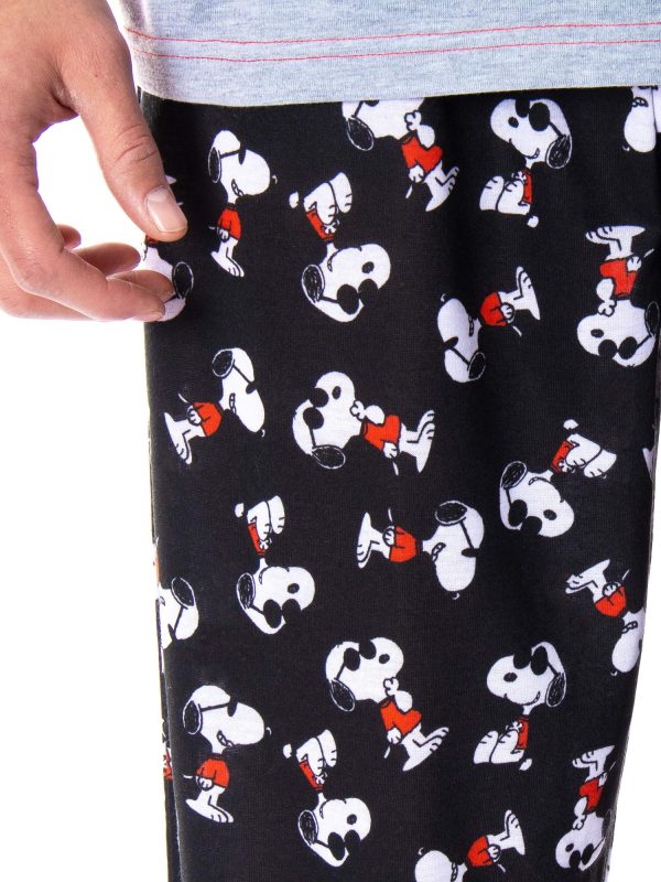 Peanuts Men's Joe Cool Snoopy Pajamas Long Sleeve Raglan Shirt and Pant 2 Piece Pjs Adult Pajama Set