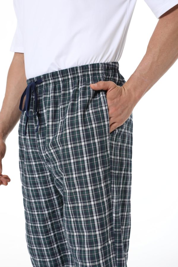 Mens Pajama Pants 100% Cotton Plaid Sleep & Lounge Pants, PJ Bottoms with Pockets and Button Fly