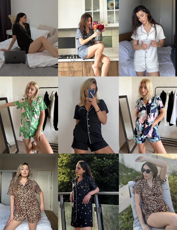 2 Pack Womens Pajamas Set Button Down Summer Sleepwear Short Sleeve Comfy Pjs Loungewear Set
