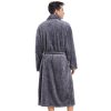 Mens Plush Fleece Robe, Cozy Warm Bathrobe Fuzzy Male Spa Long Robe With Pockets (DARK GREY)
