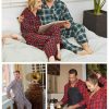 Mens Pajama Sets, 100% Cotton Flannel Sleepwear Soft Plaid PJ Set Loungewear