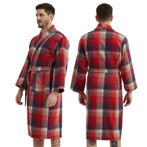 Mens Robe -Soft Microfiber Flannel Bathrobe for Unisex??Scottish Plaid Robe with Shawl Collar Lightweight Robe for Men