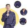 Men's Fleece Plush Bathrobe Full Length Big and Tall Shawl Collar Plaid Men Robe