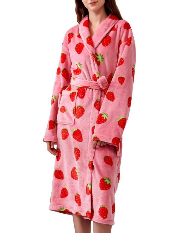 Women's Fleece Bath Robe Full Length Plush Soft Bathrobe Warm Lounge Sleepwear Robe with Pockets Gift for Mom Wife Dad Friend