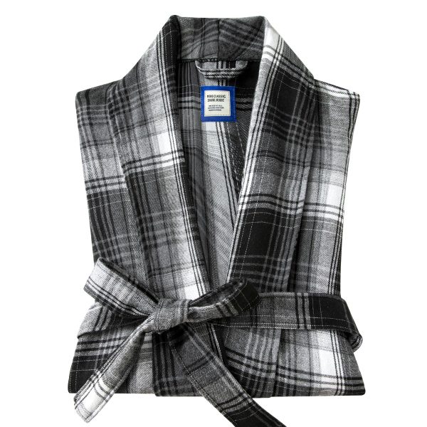 Men's Robe-Polyester Flannel Ultra-Lightweight Bathrobe for Unisex,Scottish Plaid Style Shawl Collar Bathrobe