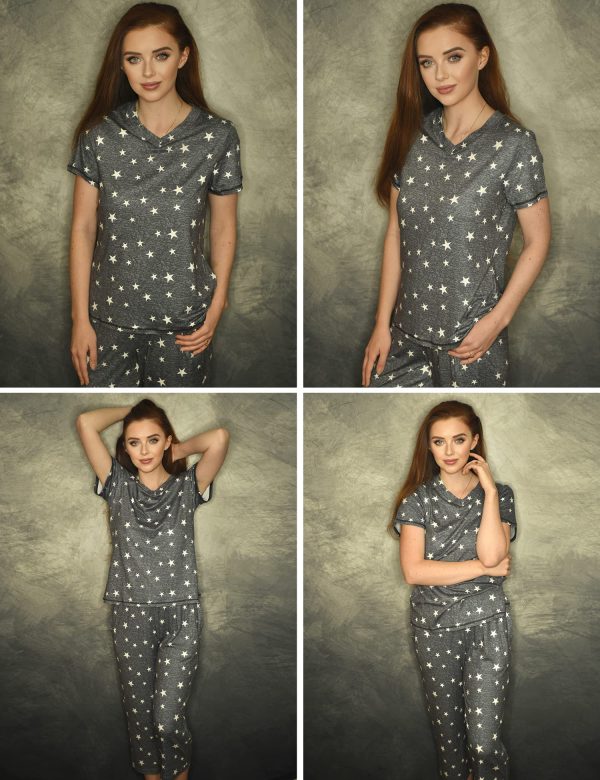 Women's Sleepwear Capri Pajama Sets Short Sleeve Two-Piece Pjs V Neck Tops & Capri Pants with Pockets S-3XL