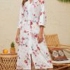 Zipper Robes for Women 3/4 Sleeve Housecoats Long Lightweight Bathrobe House Dress with Pockets
