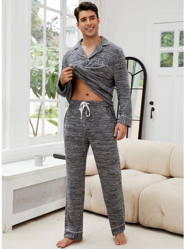 Mens Pajamas Set Long Sleeve Soft Pajamas for Men Button Down Sleepwear Pjs Lounge Sets with Pockets S-2XL