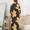 Zipper Robes For Women Cotton Housecoat 3/4 Sleeves Long Nightgowns And Bathrobe With Pockets Plus Size S-3XL