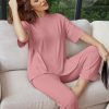 Lounge Sets for Women Short Sleeve Tops and Long Pants Soft Comfy Pajamas Set 2 Piece Outfits S-XXL