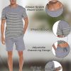Men's Pajama Set Cotton Pajamas Striped Short Sleeve & Shorts Pjs Sets Sleepwear Summer Lounge Set with Pockets