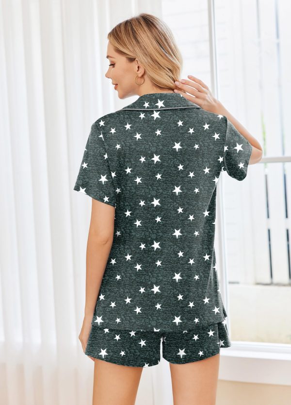 2 Pack Womens Pajamas Set Button Down Summer Sleepwear Short Sleeve Comfy Pjs Loungewear Set
